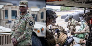 A collage of Boniface Waniiku on January 2023 (left) and other soldiers from the US Army on April 21, 2023(right) 