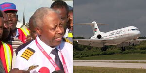A collage of Col. (Rtd) James Gitahi on Friday May 19, 2023 (left) and the presidential jet (right)