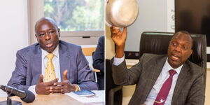 A collage of Deputy President Rigathi Gachagua (right) and former Ndarangwa MP Jeremiah Kioni (right)