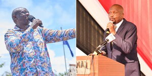 A collage of DP Rigathi Gachagua (left) and Public Service CS Moses Kuria (right) 