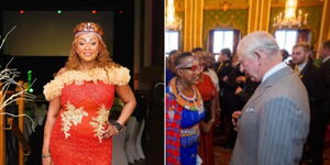 A collage of Dunstable East Councillor Sally Kimondo (left) and Kimondo with King Charles III at at Buckingham Palace (left) 