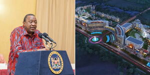 A collage of former President Uhuru Kenyatta (left) and Northlands City (right)