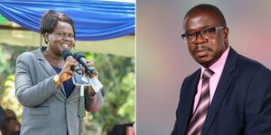 A collage of Homa Bay Governor Gladys Wanga (left) and Journalist Victor Ongiri (right)