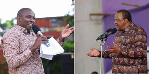 A collage of Kikuyu MP Kimani Ichung'wah on November 10, 2023 (left) and former President Uhuru Kenyatta during a church service on November 19, 2023 (right)
