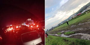 A collage of motorists stranded along the Nairobi Nakuru highway on January 1, 2024