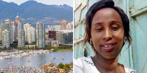 A photo collage Canada City and Delphina Ngigi