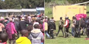 A collage of parents protesting in Narok County on January 24, 2024