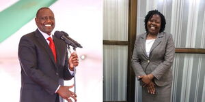 A collage of President William Ruto (left) and Faith Njeri Harrison 