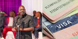 A collage of President William Ruto on January 2, 2024 in Nyandarua and a visa