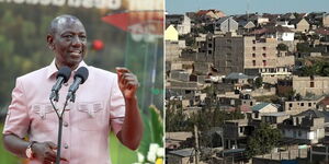 A collage of  President William Ruto on October 22, 2023 (left) and a section of the land in Njiru (right) 