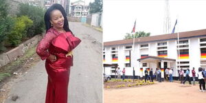 A collage of the late pastor Elizabeth Githinji (left) and Kasarani police station (right)