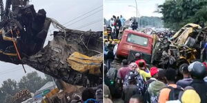 A collage of the wreck following an accident in Arusha on February 24, 2024