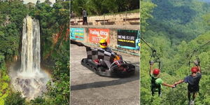 A collage of Thompson Falls, Mombasa Go Kart and Kereita Forest 
