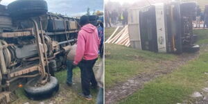 A collage of truck that lost control in Kinangop on Saturday 27, 2024