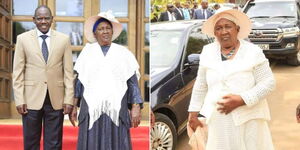 A collage of Uasin Gishu governor Jonathan Bii and Sarah Cheruiyot on Thursday June 22, 2023 and Sarah Cheruiyot at Bomas on August 15, 2023 (right)