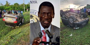 A collage of vehicle belonging to KNUT Secretary General Collins Oyuu involved in an accident on Monday October 16, 2023