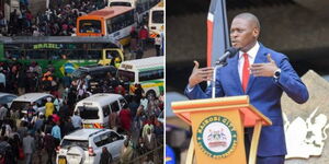 A matatu stage in Nairobi (left) and Governor Johnson Sakaja.