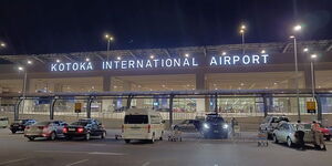 A night photo of the Kotok International Airport (KIA) in Ghana 