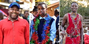 A photo collage of global award winners, from the left Kennedy Odede, Claire Gakii and Richard Turere