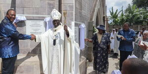 A photo collage of Former President Uhuru Kenyatta during the consecration of John the Baptist Chapel in Ichaweri Kiambu County on December 16, 2023