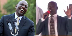 A photo collage of President William Ruto (left) and Pastor Raphael Obego