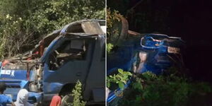 A photo collage of the bus involved in a road accident along the Wundanyi-Mwatate highway on April 15, 2022.