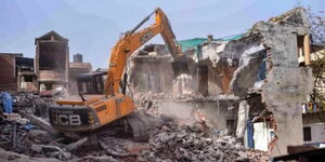 A photo of a bulldozer during a past demolition