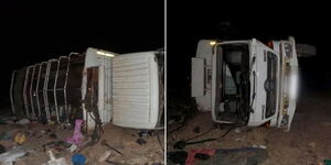 A photo of a lorry involved in an accident killing 3 in Marsabit on Saturday August 5, 2023