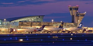 A photo  of a plane parked at the Helsinki-Vantaa Airport in Finland