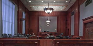 A photo of an empty courtroom in the United States 
