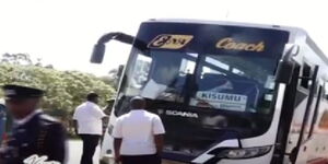 A photo of an ENA coach bus along the Nairobi-Nakuru Highway on December 12, 2023.