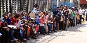 A photo of Kenyans queuing for a job interview  