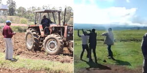 A photo of  Lands CAS Kimani Ngunjiri in his farm on April 16 and the CAsS involved in am altercation with an axe-wielding man in April 17, 2023attending a church service in Nakuru County on Sunday, April 16, 2023.