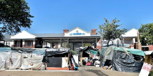 A photo of makeshift homes outside the UNHCR offices in South Africa on Wednesday 19, 2023