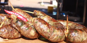 A photo of Mutura (Kenyan sausage) on display at a butchery