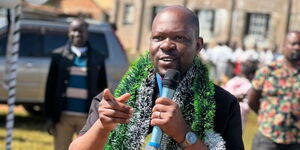 A photo of Saboti MP Caleb Amisi addressing a crowd on January 21, 2024