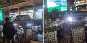 A Land Rover that crashed into Tamasha Lounge in Hurlingham.