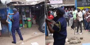 A screengrab of a county council employee demolishing shops in Nairobi on November 28, 2023