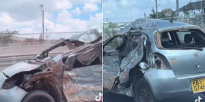 A screengrab of a damaged vehicle being driven along Mombasa road in December 2023