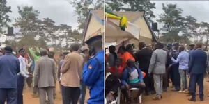 A screengrab of a group of men chanting at the Dishi na County event on Monday August 28, 2023