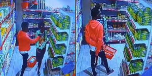 A screengrab of a man stabbing his alleged ex-girlfriend at a supermarket in Machakos on July 2023