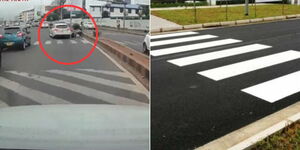 A Subaru rams into a pedestrian at a Zebra crossing.