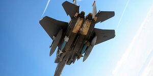 A US F-15E Strike bomb launcher at a training session in Utah, USA.