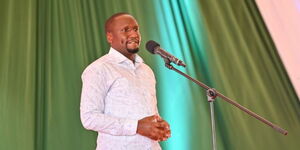  Senator Aaron Cheruiyot speaking during an event at Kianyaga Boys high school in Kirinyaga County on March 18, 2023.