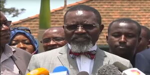 Professor George Wajackoyah, Senator Ledama ole Kina's (Narok) lawyer speaks outside National Cohesion and Integration Commission offices on Tuesday, February 25, 2020