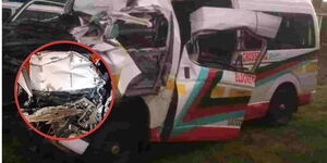 A wreckage of a matatu involved in accident along the Nakuru-Eldoret Highway on May 25, 2024
