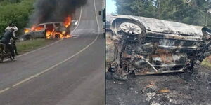 The wreckage of Meru Deputy Speaker Mwenda Ali's vehicle which was involved in an accident along Meru-Nairobi Highway on April 2, 2024.