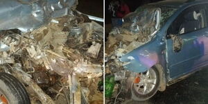 A mangled wreckage of a car belonging to Limuru Sub County Police Commander who was involved in an accident in Kitui on March 1, 2024