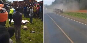 Overturned lorry that rammed into Boda Boda Riders at Turbo on April 11, 2024 
