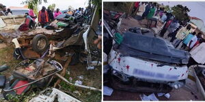 The wreckage of a 14-seater matatu was involved in an accident in Makueni on Friday, November 21, 2025.